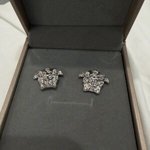 Silver Medusa Head Stud Earrings - Versace Style